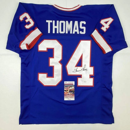 Blue custom jersey with number 34 and signature, perfect for sports fans