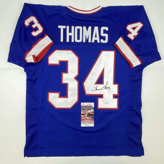 Blue custom jersey with number 34 and signature, perfect for sports fans