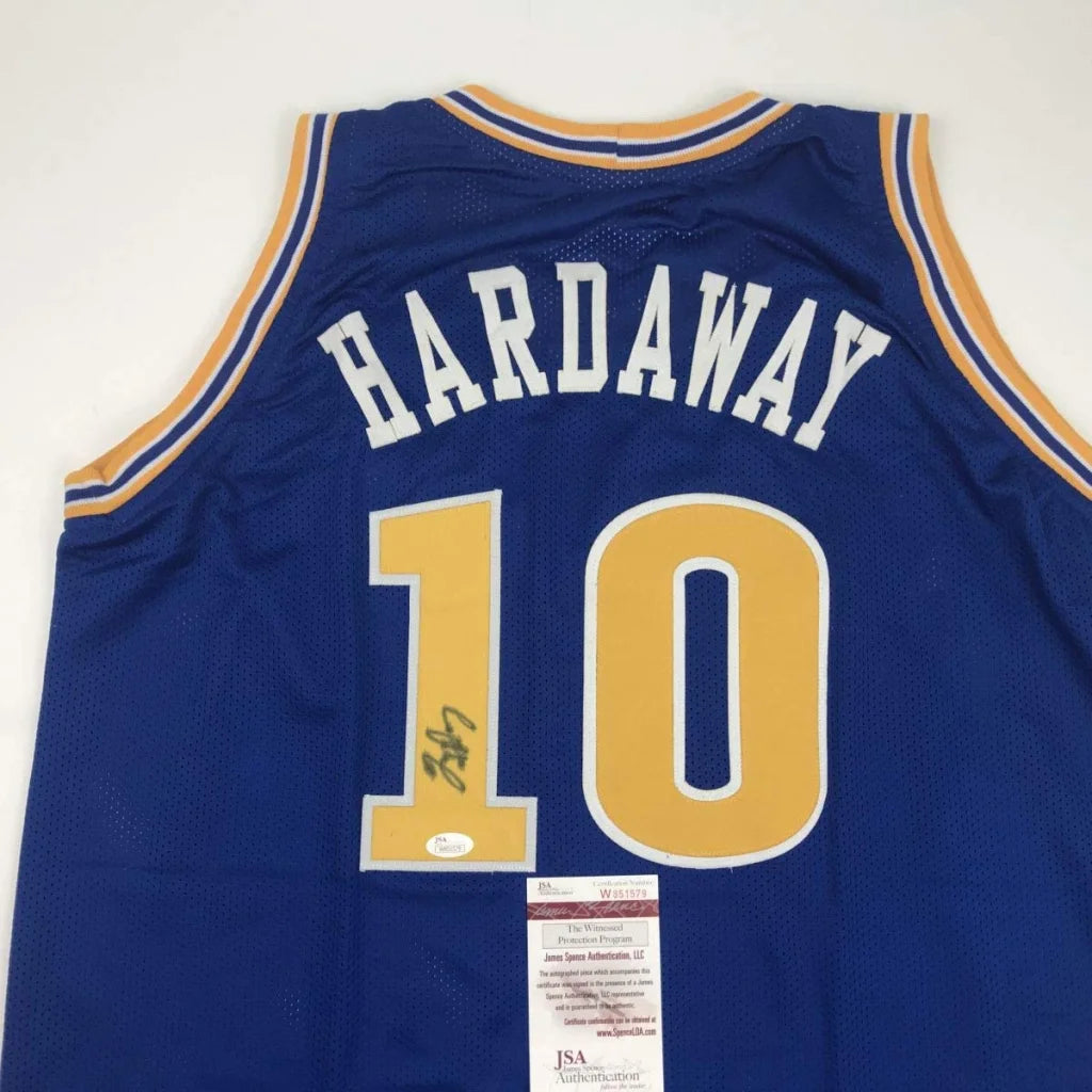 Autographed Tim Hardaway Golden State Blue Basketball Jersey JSA COA | Certified Authentic Signed Memorabilia | vintageantiquesgifts.com