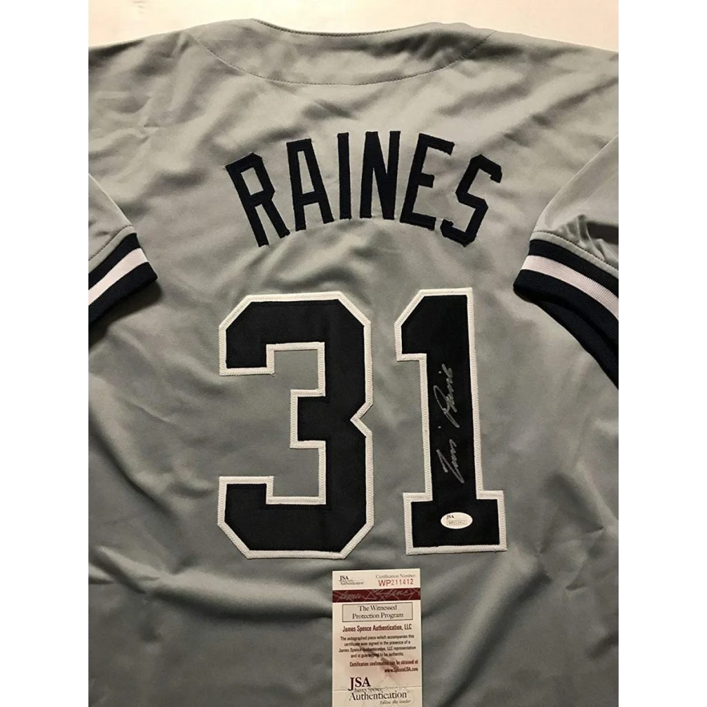 Gray custom jersey with RAINES 31 autograph for professional sports league fans