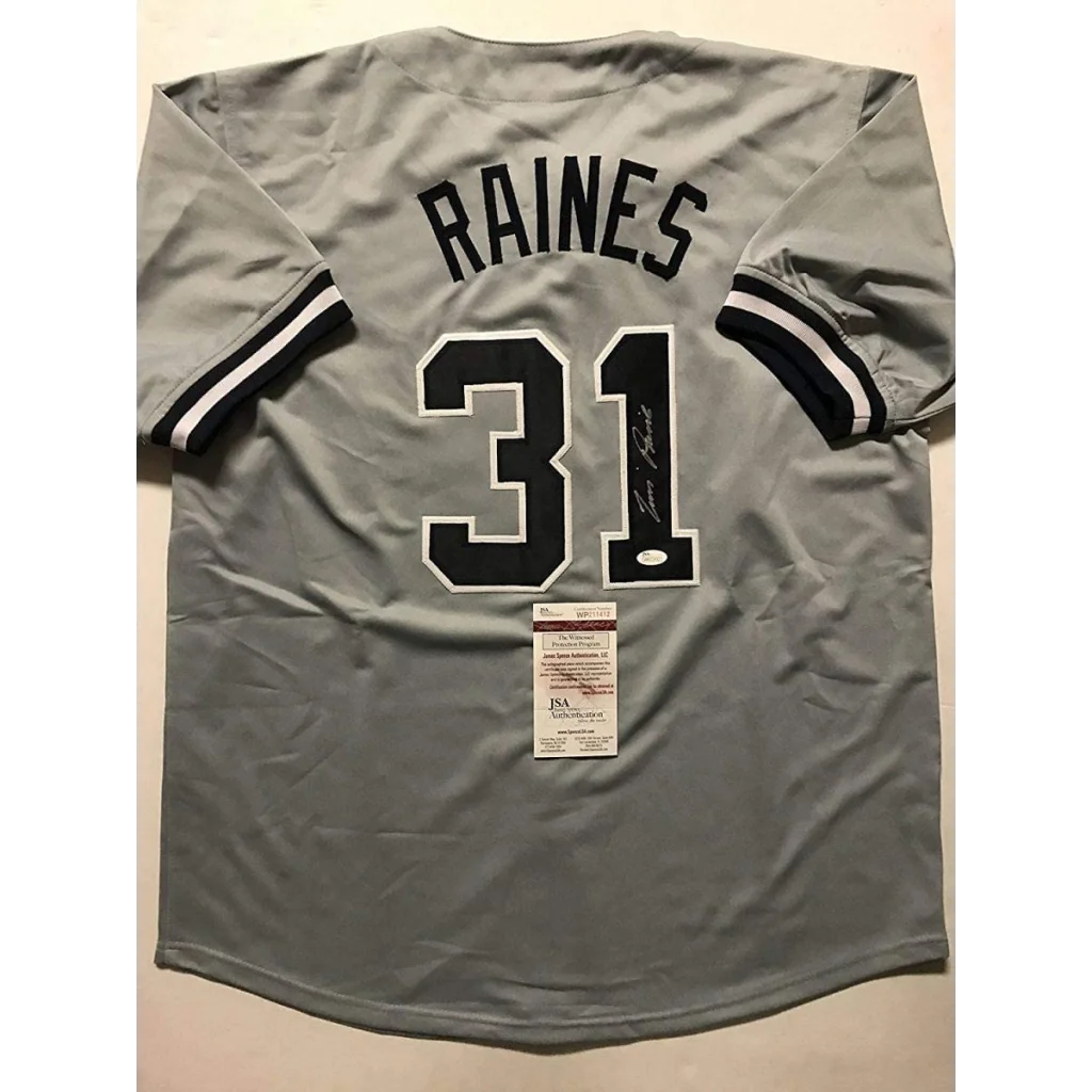 Autographed Tim Raines gray custom jersey with number 31, JSA COA