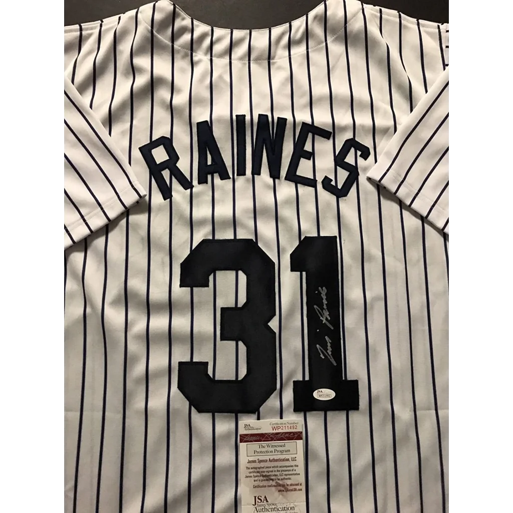 Autographed Tim Raines custom pinstripe jersey, Raines 31, JSA COA