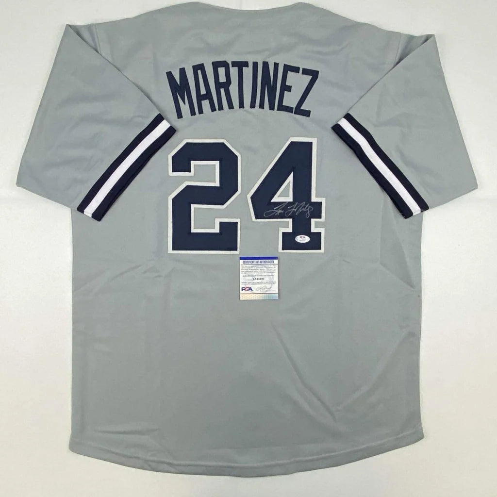 Gray custom MARTINEZ 24 jersey with autograph and authenticity sticker for professional sports gear