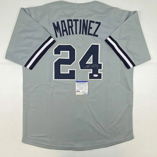 Gray custom MARTINEZ 24 jersey with autograph and authenticity sticker for professional sports gear