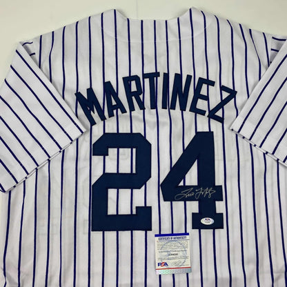 White pinstriped Martinez 24 custom jersey from Professional Sports League, autographed and authenticated