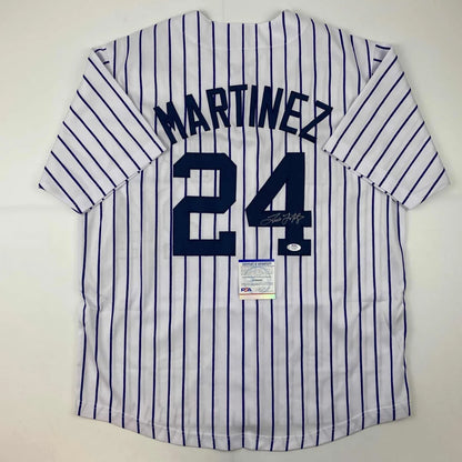 White pinstriped custom jersey from Professional Sports League with Martinez 24 and PSA sticker