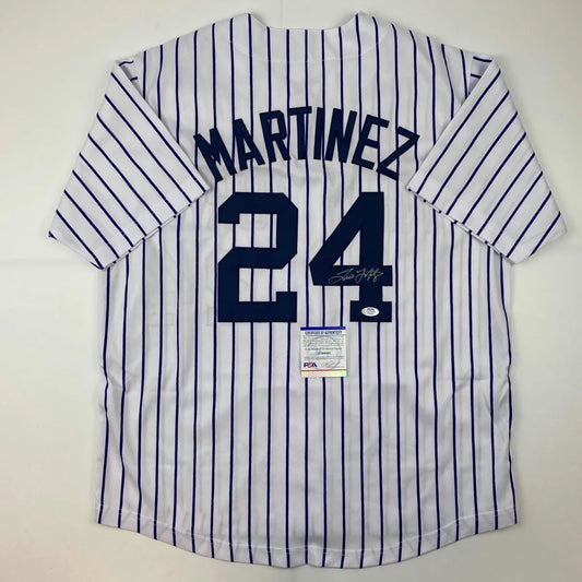 White pinstriped custom jersey from Professional Sports League with Martinez 24 and PSA sticker
