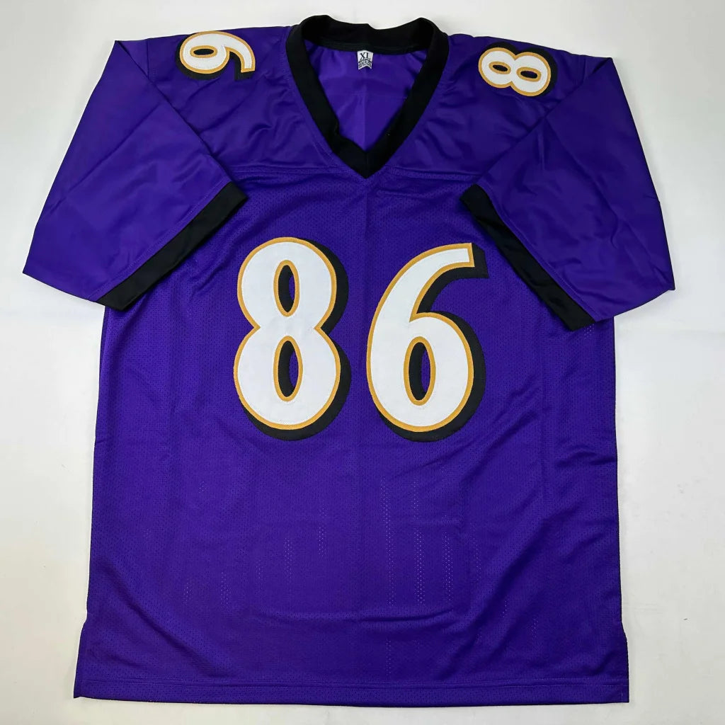 Autographed Todd Heap purple Baltimore Ravens custom jersey with white gold number 86 for professional sports league fans