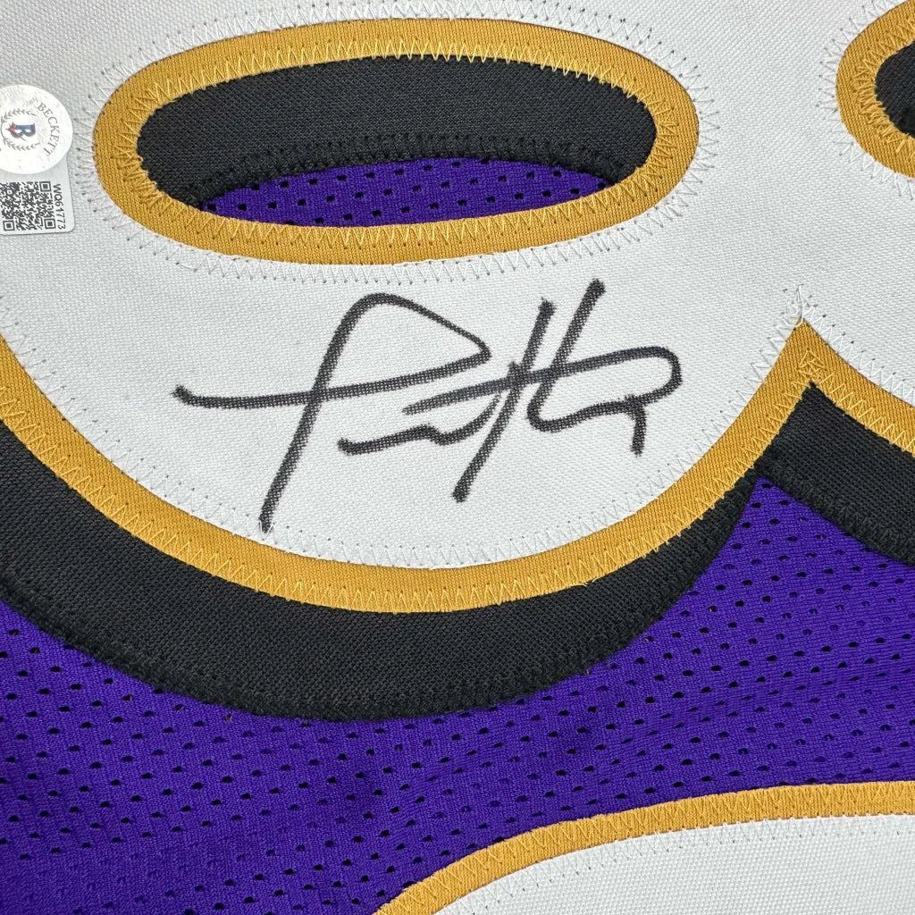 Autographed todd heap baltimore purple custom football jersey in white purple and gold mesh for professional sports league use