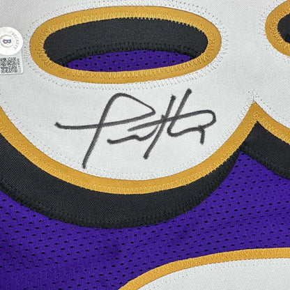 Autographed todd heap baltimore purple custom football jersey in white purple and gold mesh for professional sports league use