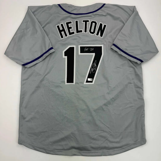 Autographed Todd Helton HOF 24 Colorado Grey Baseball Jersey Tristar COA | Hall of Fame Sports Memorabilia | vintageantiquesgifts.com