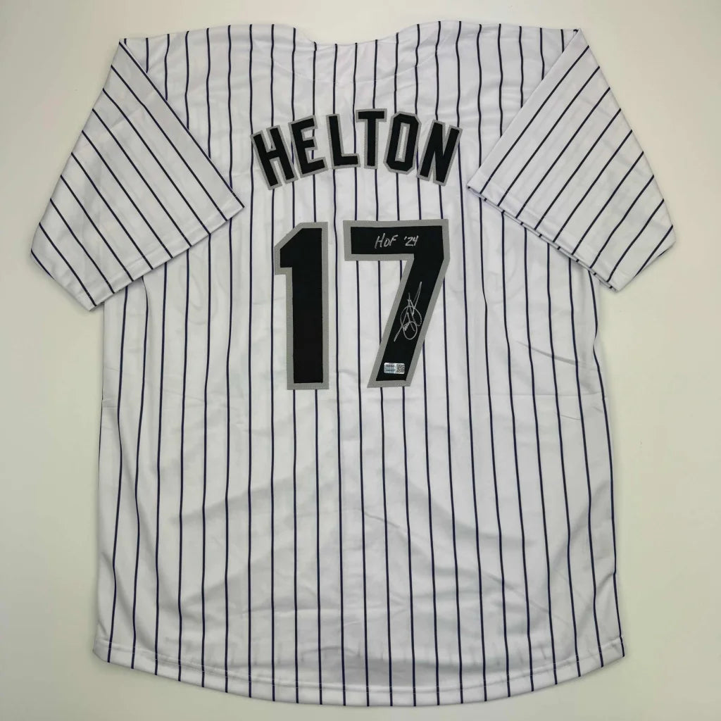 Autographed Todd Helton HOF pinstriped custom jersey collectible featuring Todd Helton #17