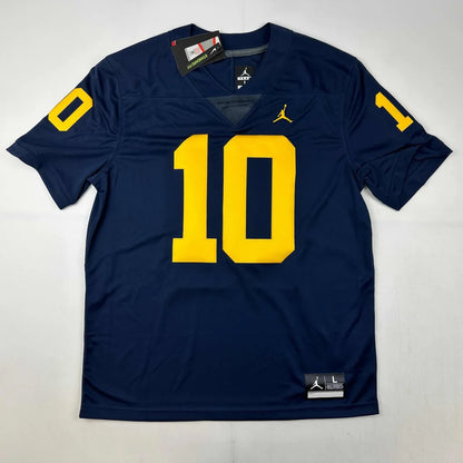 Navy blue Brady 10 athletic jersey with yellow number and third party authentication