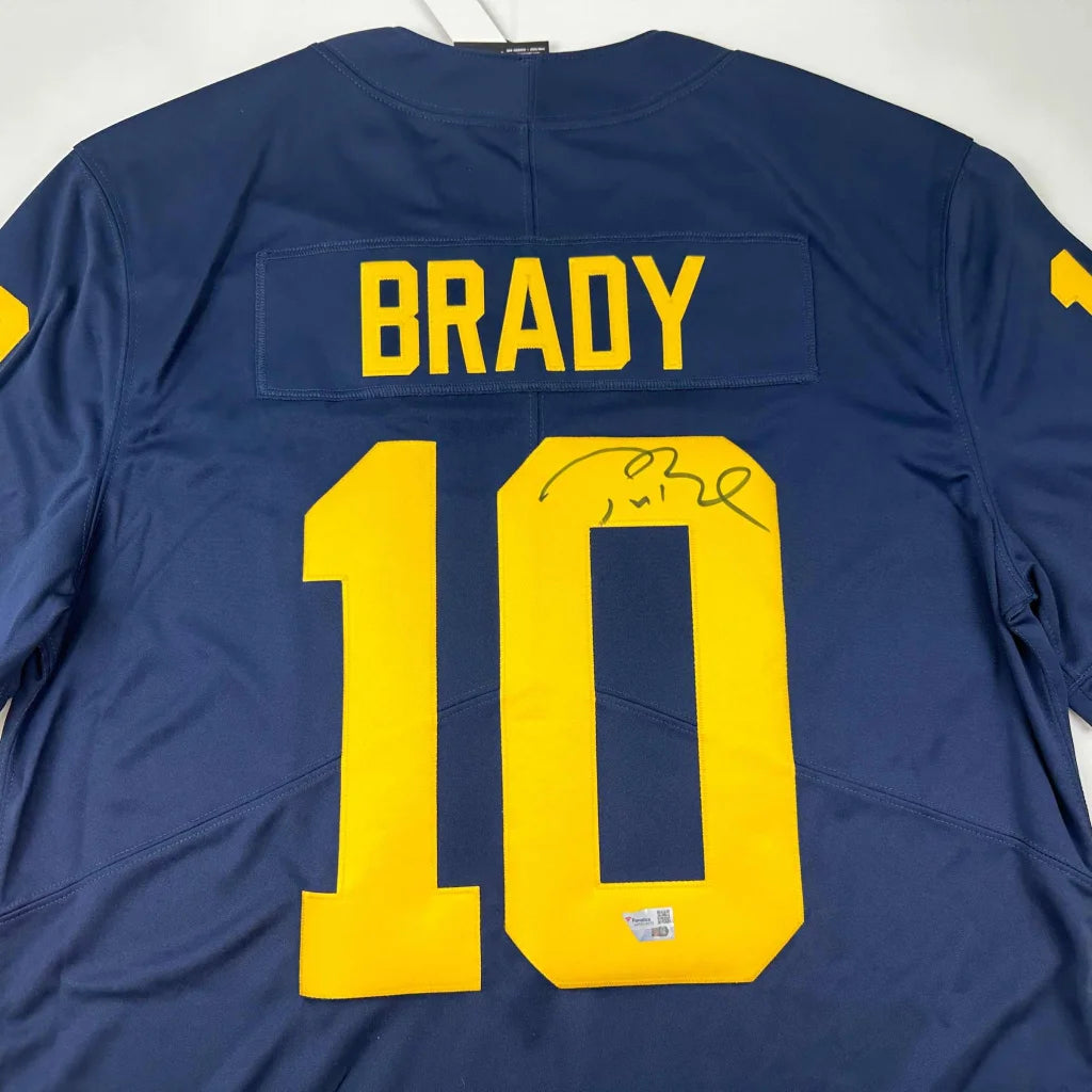 Navy blue Brady 10 jersey with autograph, third party authentication for fans