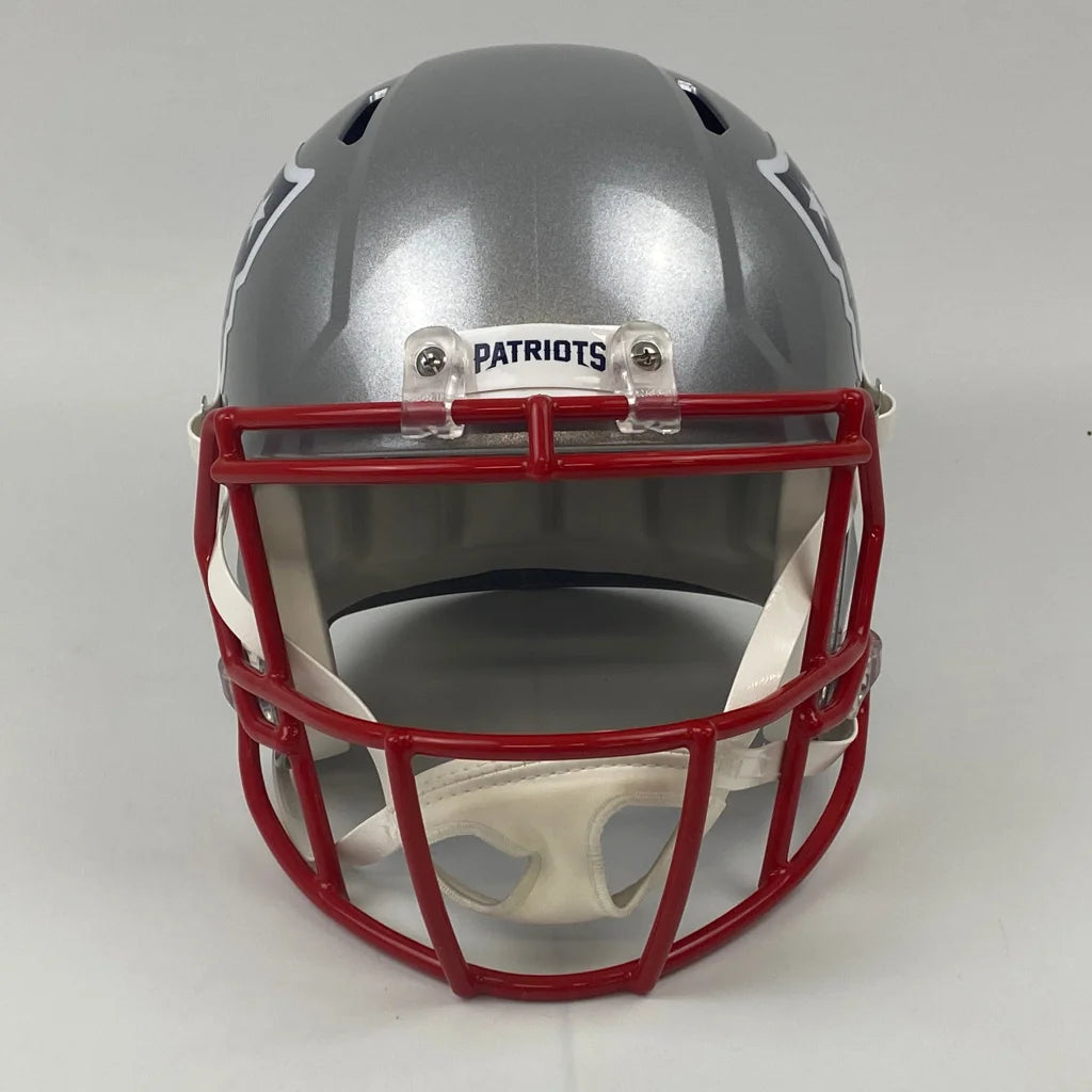 Autographed Tom Brady silver New England Patriots speed replica helmet