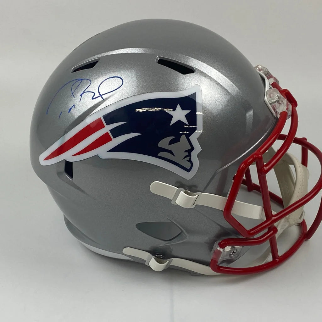 Autographed Tom Brady silver New England Patriots replica helmet