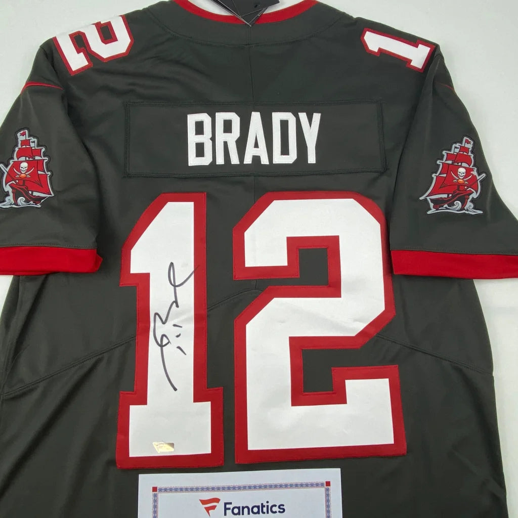Autographed Tom Brady Tampa Bay Buccaneers Nike jersey with name and number 12