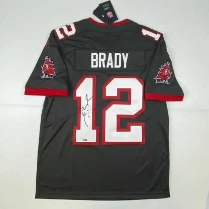 Autographed Tom Brady black Tampa Bay Buccaneers Nike jersey with logos