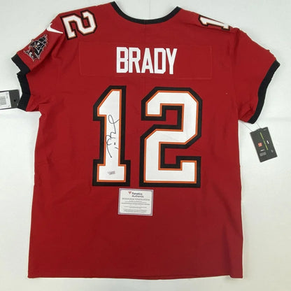 Autographed Tom Brady Tampa Bay Buccaneers Red Authentic Nike Elite Football Jersey Fanatics COA | Hall of Fame Sports Memorabilia | vintageantiquesgifts.com