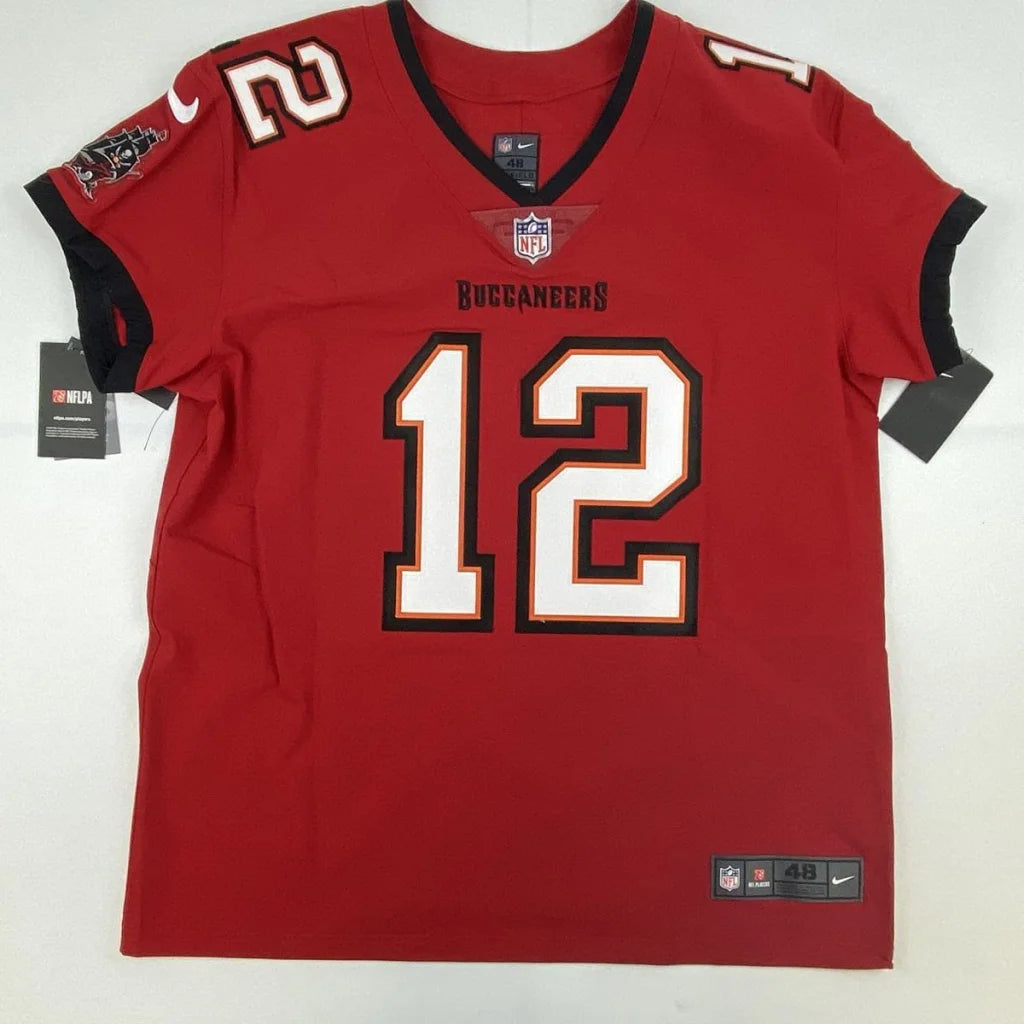 Autographed Tom Brady Tampa Bay Buccaneers Red Authentic Nike Elite Football Jersey Fanatics COA | Authenticated Signed Sports Jersey | vintageantiquesgifts.com
