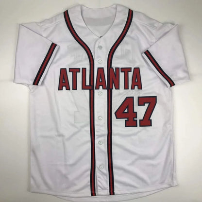 Tom Glavine Atlanta white signed jersey with JSA COA and number 47