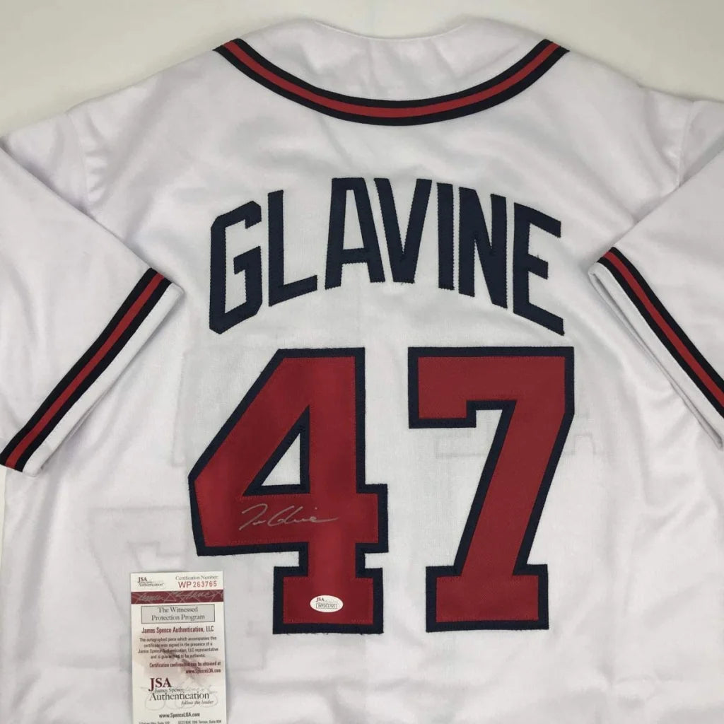 Tom Glavine Atlanta white jersey with autograph and JSA COA for collectors