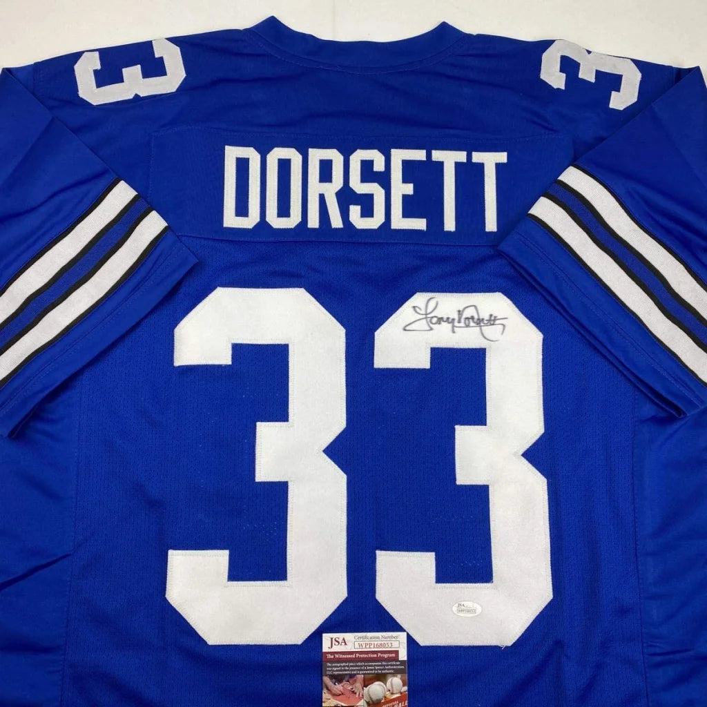 Autographed Tony Dorsett Dallas Retro Blue Football Jersey JSA COA | Certified Authentic Signed Memorabilia | vintageantiquesgifts.com