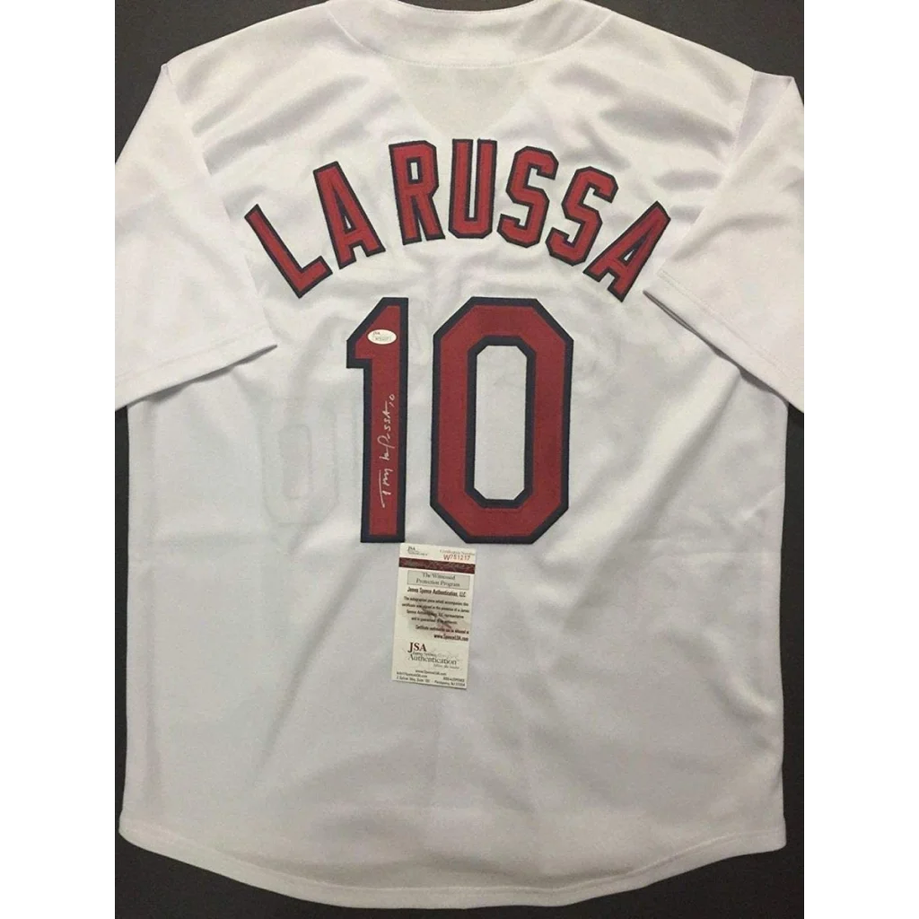 Autographed Tony La Russa St. Louis White Baseball Jersey JSA COA | Certified Authentic Signed Memorabilia | vintageantiquesgifts.com