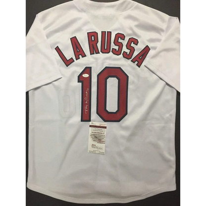 Autographed Tony La Russa St. Louis White Baseball Jersey JSA COA | Certified Authentic Signed Memorabilia | vintageantiquesgifts.com