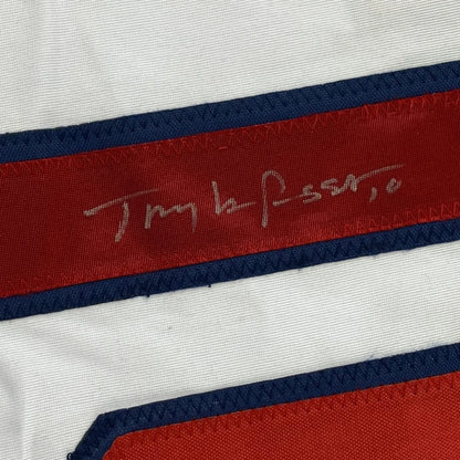Red fabric band with signature on Tony La Russa signed custom jersey for professional sports collectors