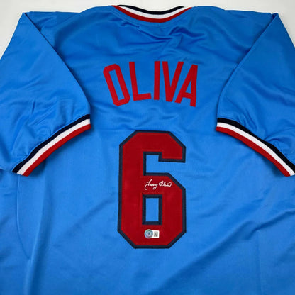 Autographed Tony Oliva Minnesota Light Blue Baseball Jersey Beckett BAS COA | Certified Authentic Signed Memorabilia | vintageantiquesgifts.com