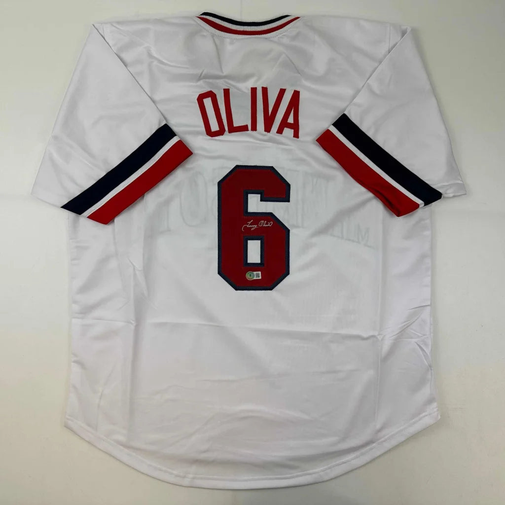 Custom jersey Oliva Minnesota White autographed collectible with red and navy trim
