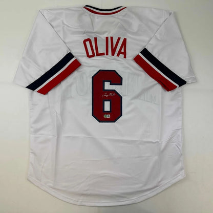 Custom jersey Oliva Minnesota White autographed collectible with red and navy trim