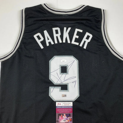 Autographed Tony Parker San Antonio Black Basketball Jersey JSA COA | Certified Authentic Signed Memorabilia | vintageantiquesgifts.com