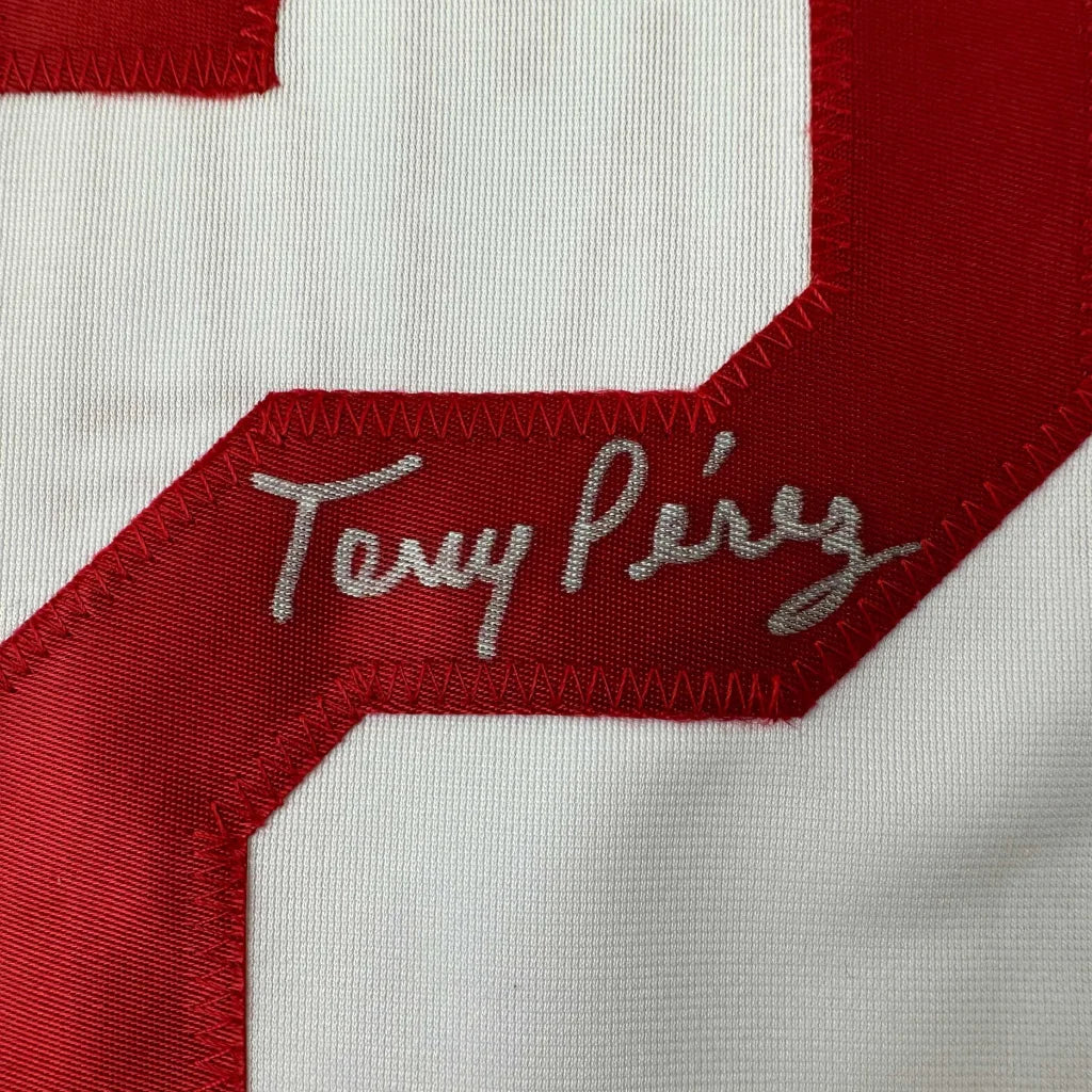 Autographed Tony Perez white custom jersey with red accents, Beckett COA