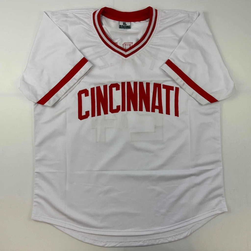 White custom jersey with red trim for professional sports league baseball collectible