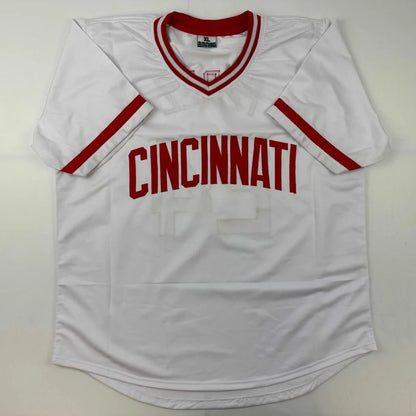 White custom jersey with red trim for professional sports league baseball collectible