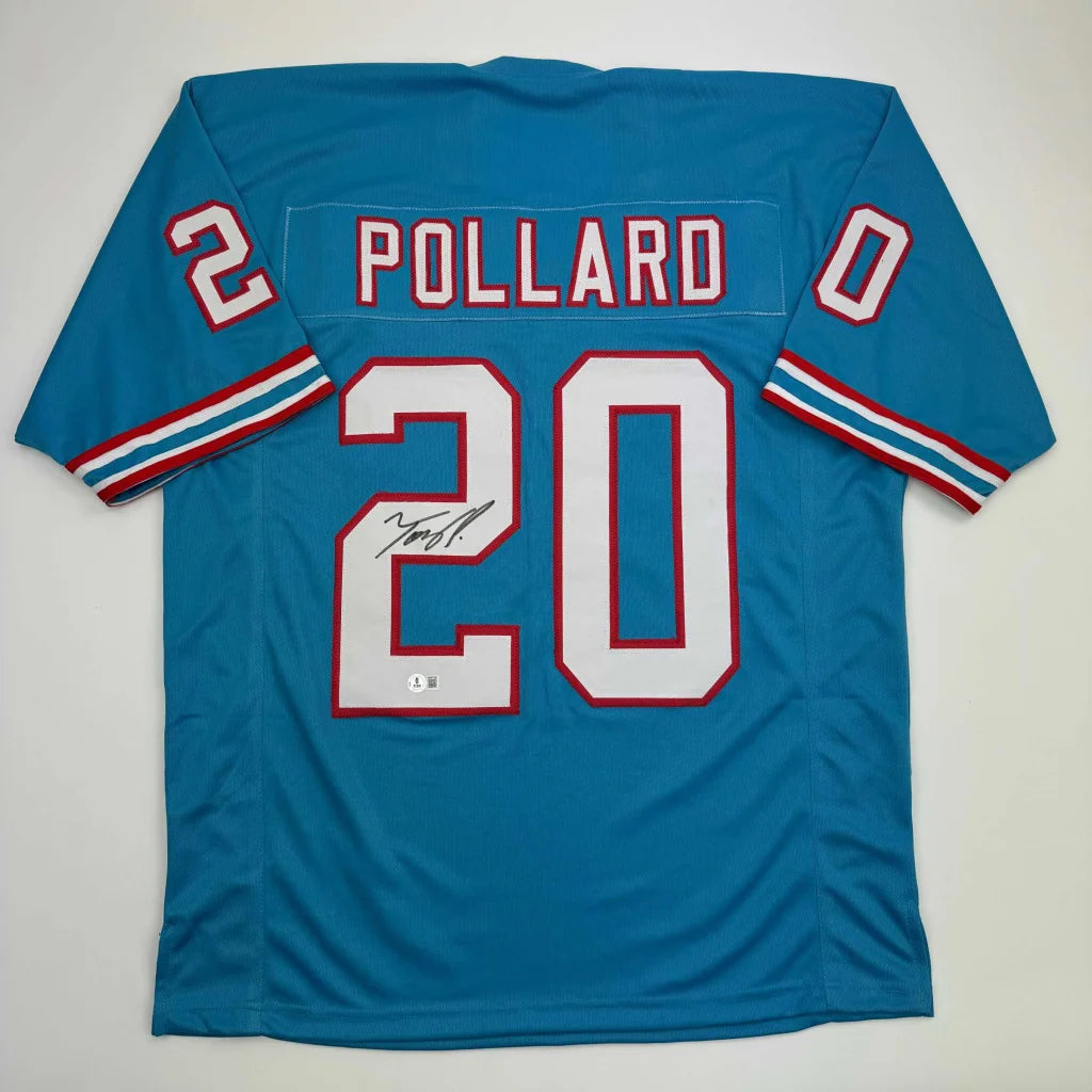 Light blue custom jersey from professional sports league with POLLARD 20 autograph