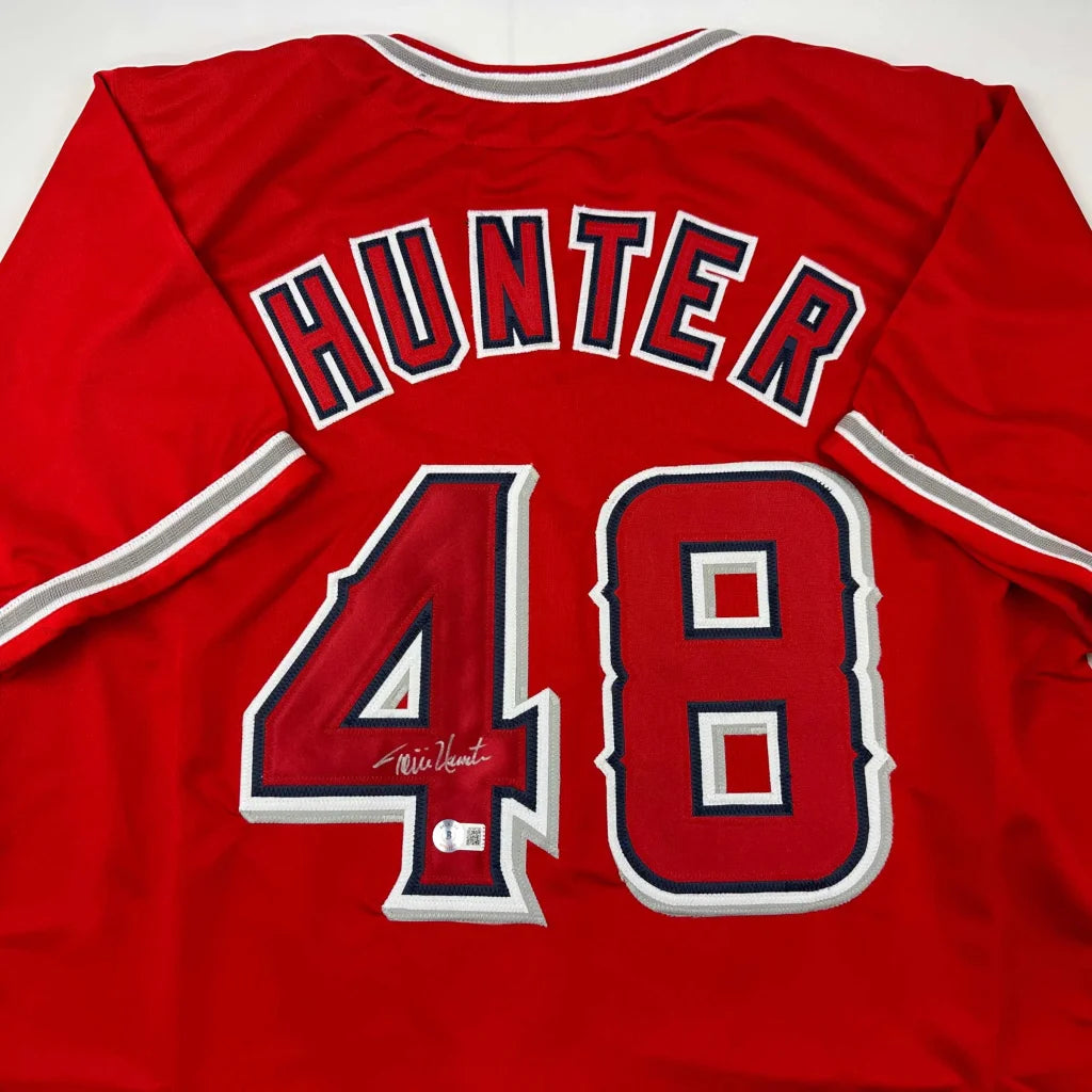 Autographed Torii Hunter Los Angeles Anaheim Red Baseball Jersey Beckett BAS COA | Certified Authentic Signed Memorabilia | vintageantiquesgifts.com