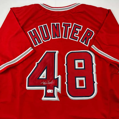 Autographed Torii Hunter Los Angeles Anaheim Red Baseball Jersey Beckett BAS COA | Certified Authentic Signed Memorabilia | vintageantiquesgifts.com