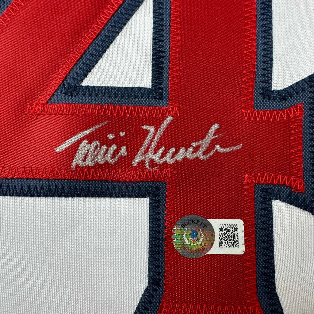 Autographed Torii Hunter Los Angeles Anaheim White Baseball Jersey Beckett BAS COA | Authenticated Signed Sports Jersey | vintageantiquesgifts.com