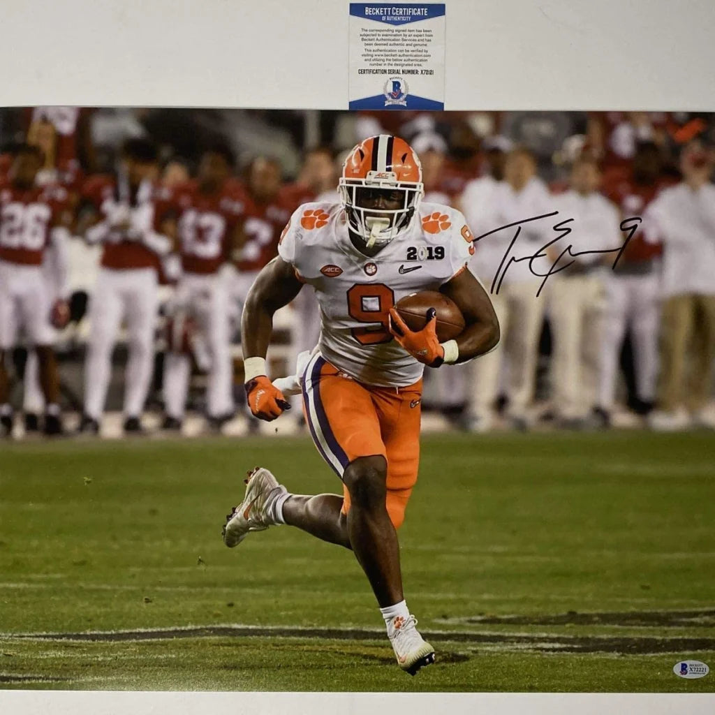 Autographed Travis Etienne Jr Clemson Tigers 16x20 College Football Photo Beckett BAS COA #2 | Hall of Fame Sports Memorabilia | vintageantiquesgifts.com