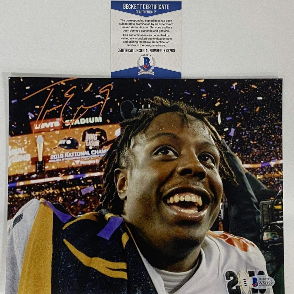 Autographed Travis Etienne Jr Clemson Tigers 8x10 College Football Photo Beckett BAS COA #1 | Hall of Fame Sports Memorabilia | vintageantiquesgifts.com