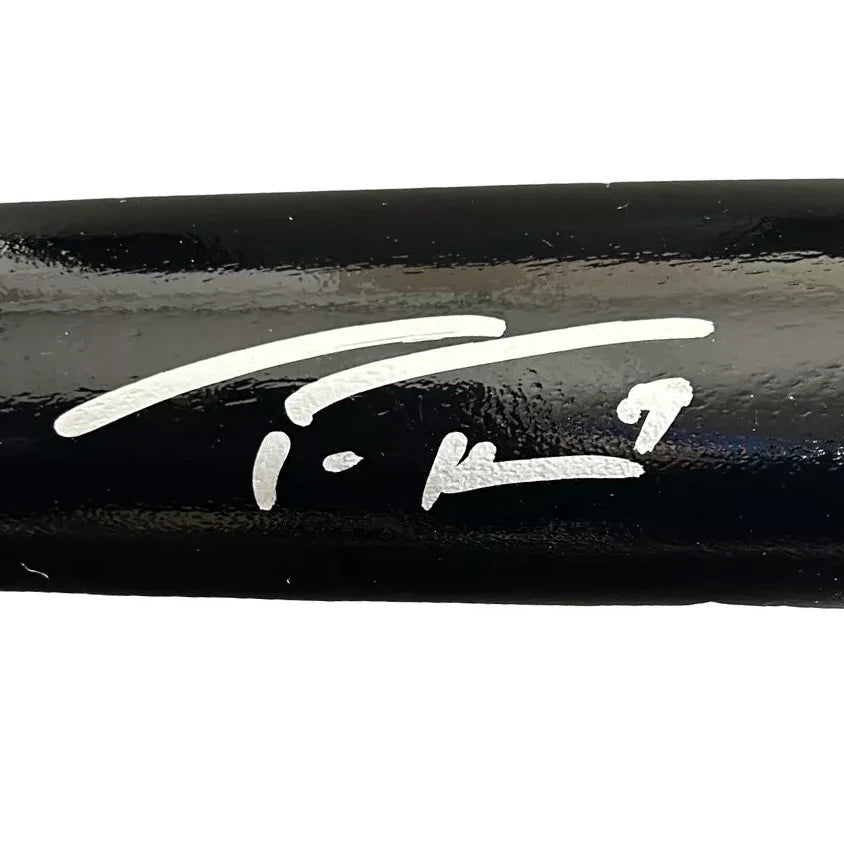 Black bat with silver autograph showcasing third party authentication for authenticity
