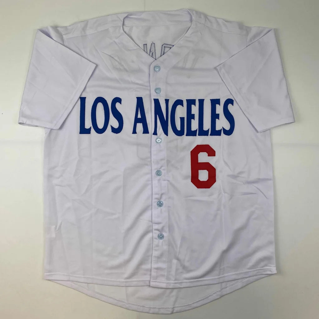 White short-sleeved custom jersey with LOS ANGELES and 6 for professional sports league fans