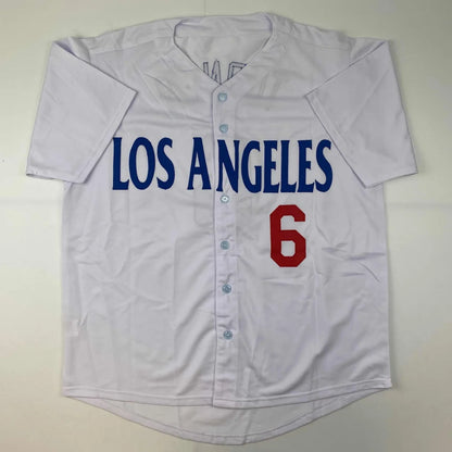 White short-sleeved custom jersey with LOS ANGELES and 6 for professional sports league fans