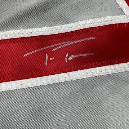 Autographed Trea Turner Philadelphia gray custom jersey with red signature stripe, white stitching, Beckett BAS COA