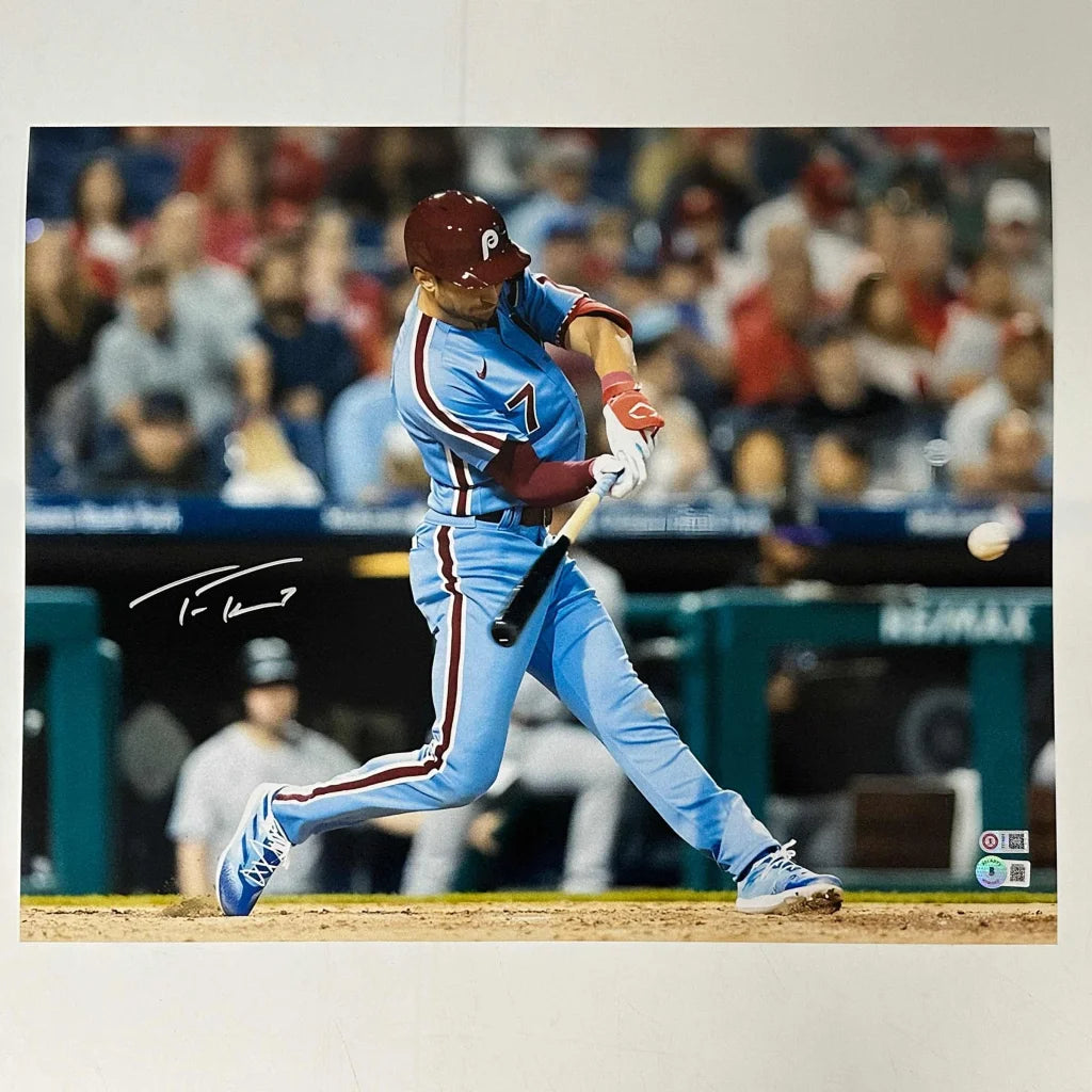 Autographed Trea Turner Philadelphia Phillies 16x20 Baseball Photo Beckett BAS COA | Hall of Fame Sports Memorabilia | vintageantiquesgifts.com