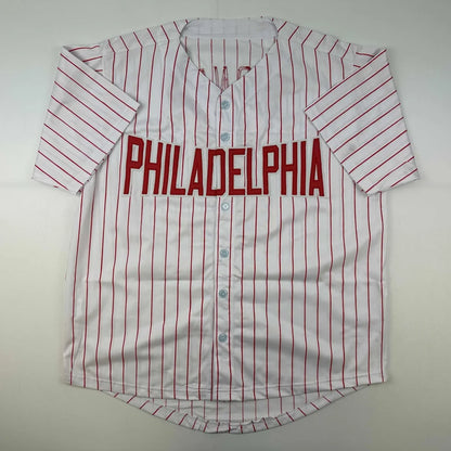 White pinstripe custom jersey with PHILADELPHIA for sports league fans and collectors