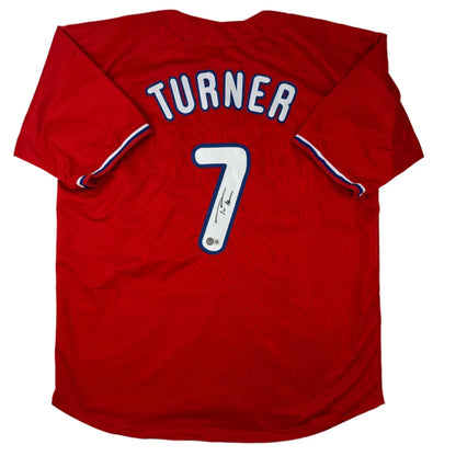 Autographed Trea Turner Philadelphia Red Baseball Jersey Beckett BAS COA | Hall of Fame Sports Memorabilia | vintageantiquesgifts.com